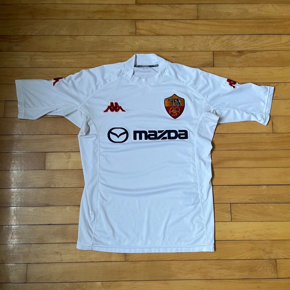 Kappa AS Roma 2003-2004 Away Jersey Mazda Sponsor White Soccer Shirt Mens L